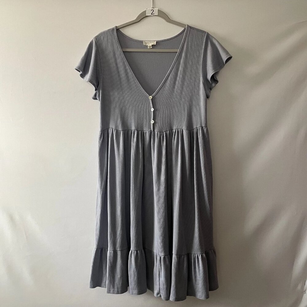 See You Monday Lavender Gray V-Neck Ribbed Cottagecore Babydoll Dress Size XL